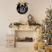 Load image into Gallery viewer, Christmas Wreath Hanging Sign Buffalo Plaid Wooden Door Hanger for Front Door Rustic Burlap Wooden Holiday Decor for Christmas Home Window Wall Farmhouse Decoration (Black Base with Let it Snow)