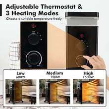 Load image into Gallery viewer, GOFLAME Oil Filled Radiator Heater, 1500W Electric Portable Space Heater with 3 Heat Settings and Built-In Thermostat, Oil Heater with Wheels, Tip-Over & Overheat Protection for Home Office (Black)