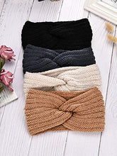 Load image into Gallery viewer, 4 Pieces Winter Ear Warmers Headbands Women Warm Knitted Headband Braided Crochet Head Wraps for Girls (Black, Dark Grey, Camel, Beige)