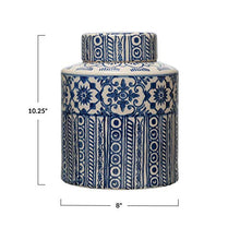 Load image into Gallery viewer, Creative Co-Op Decorative Stoneware Ginger Pattern, Blue & Cream Color Jar