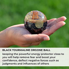 Load image into Gallery viewer, Orgonite Crystal Black Tourmaline Crystal Ball with Stand for Energy Purification and E-Energy Protection – Channels Positive Vibrations for Healing Connection between Body, Mind and Spirit