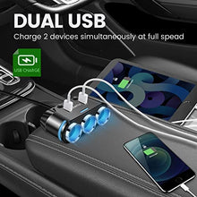 Load image into Gallery viewer, YANTU Cigarette Lighter Adapter 3 Socket Cigarette Lighter Splitter with LED Voltage Display Dual USB Car Charger On/Off Switches 12V Car Splitter Adapter Dashcam