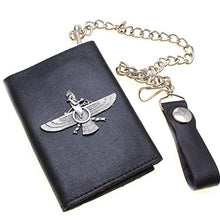 Load image into Gallery viewer, Genuine Leather Farvahar Biker Chain Black Wallet Cardholder Keychain (Black)