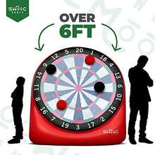 Load image into Gallery viewer, SWOOC Games - Giant Kick Darts (Over 6ft Tall) with Over 15 Games Included - Giant Inflatable Outdoor Dartboard with Soccer Balls, Air Pump & Score Card - Jumbo Foot Darts Game with Big Target (Red)