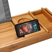 Load image into Gallery viewer, FITNATE Luxury Bathtub Tray, Wooden Bathtub Tray with Extendable Sizes, Adjustable, Non-Slip & Durable, Bathtub Tray Caddy with Wooden Body Brush,Wine Glass Slot, Phone Tray, Book Holder