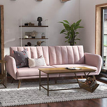 Load image into Gallery viewer, Novogratz Brittany Sofa Futon, Premium Linen Upholstery and Wooden Legs, Pink Linen