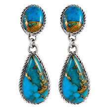 Load image into Gallery viewer, Turquoise Earrings Sterling Silver Copper-Infused Matrix Turquoise Jewelry (Bold Teardrops)