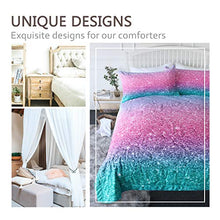Load image into Gallery viewer, BlessLiving 3 Piece Comforter Set with Pillow Shams – 3D Printed Pink Glitter Bedding Set Girls Women Reversible Comforter Queen Size Bedding Sets – Soft Comfortable Machine Washable, Blue Turquoise