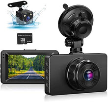 Load image into Gallery viewer, Dash Cam Front and Rear, Dash Camera for Cars 1080P Full HD Dual Dash Cam 3" IPS Screen in Car Camera Front and Rear Night Vision,170°Wide Angle Motion Detection Parking Monitor G-Sensor(with SD Card)