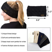Load image into Gallery viewer, Women Winter Warm Headband Fuzzy Fleece Lined Thick Cable Knit Head Wrap Ear Warmer Black & Beige