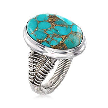 Load image into Gallery viewer, Ross-Simons Oval Turquoise Ring in Sterling Silver Wirework. Size 9