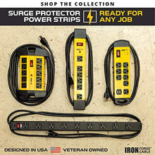 Load image into Gallery viewer, 9 Outlet Heavy Duty Surge Protector Power Strip - 14/3 SJT Black Metal Surge Suppressor with 9 Foot Long Extension Cord