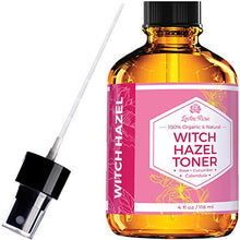 Load image into Gallery viewer, Witch Hazel Toner by Leven Rose, 100% Pure Organic Facial Rose Water with Rose Petals, Calendula, Cucumber, and Chamomile Flower 4 oz