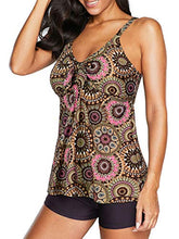 Load image into Gallery viewer, Zando Womens Tankini Swimsuits for Women Plus Size Bathing Suits for Women Tummy Control Athletic Two Piece Swimsuit with Boyshorts Coffee Flower 14-16