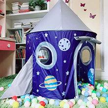 Load image into Gallery viewer, ULTECHNOVO Rocket Ship Tent Space Planet Themed Pretend Play Tent House Spaceship Tent Indoor and Outdoor for Kids Foldable Pop Up Star Play Tent Blue