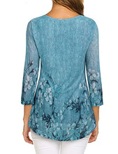 Load image into Gallery viewer, Timeson Tunic Tops To Wear With Leggings,3/4 Sleeve Tops for Women Loose Fitted Floral Women's Dressy Blouses Business Casual Tops for Women Spring Sheer Shirts Deep Cyan XX-Large