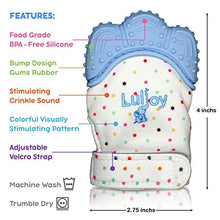 Load image into Gallery viewer, LuliJoy Teething Mitten Set of 2 – Baby Glove Teether Toys for Boys & Girls – Adjustable Strap Stays on Infant Hands – BPA-Free Silicone Teether for Natural Baby Pain Relief, Sensory Stimulation