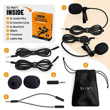Load image into Gallery viewer, SLINT Lapel Microphone 2 Pack- Clip-On Microphones with Omnidirectional Condenser - Lavalier Lapel Mic Compatible with Android, GoPro, DSLR - Lav Mic for YouTube Recording