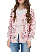 Load image into Gallery viewer, Girls Knit Sweaters Button Down Colorful Spots Ribbed V Neck Long Sleeve Cute Tops 5-14 Year Pink