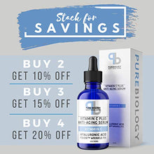 Load image into Gallery viewer, Pure Biology "C+" Vitamin C Serum (30%) with Hyaluronic Acid, Witch Hazel, Vitamin E & Breakthrough Anti Aging, Anti Wrinkle Complex – Lighten Dark Spots, Acne Scars – Men & Women