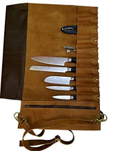 Load image into Gallery viewer, luvsecretlingerie Lightweight Premium Leather Chef Knife Bag/Chef Knife Roll 10 Pockets Tan Leather