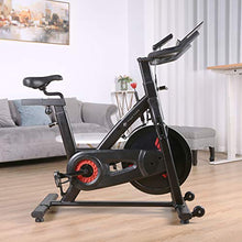 Load image into Gallery viewer, Finer Form Indoor Exercise Bike with 35 Lb Flywheel Belt-Driven Stationary Bike - Tablet iPad Holder, LCD Monitor, Cadence Reading, and SPD Compatible Pedals