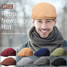 Load image into Gallery viewer, JaGely 8 Pcs Newsboy Hats for Men Cotton Flat Cap Lvy Gatsby Newsboy Hat Scally Cap Newsies Hat Winter Beret Hat Cabbie for Men Father Grandfather Christmas Lovers Gifts, Navy,green,coffee, One Size