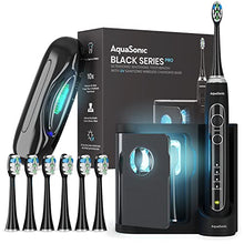Load image into Gallery viewer, AquaSonic Black Series PRO – Ultra Whitening Toothbrush w UV Sanitizing Base – 4 Modes & Smart Timers – UV Sanitizing & Charging Travel Case – UltraSonic Electric Tooth Brush – 6 Proflex Brush Heads