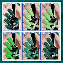 Load image into Gallery viewer, Morovan Gel Nail Polish Kit Green Set - 6 Colors Green Gel Nail Polish Set Glitter Green Grass Soak-Off LED UV Gel Nail Polish for DIY Nail Manicure Kit Gift Box for Beginners 10ml Bottle