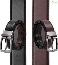 Load image into Gallery viewer, Men's Belt, Leather Reversible Belt for Men Black and Brown Dress Belt Rotate Buckle Gift Box (Black and coffee, Suit for waist size 30- 33 Inches)