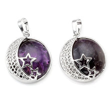 Load image into Gallery viewer, Jovivi Natural Gemstones Moon and Star Healing Crystal Chakra Pendant Necklace with 21.5in Stainless Steel Chain