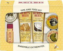 Load image into Gallery viewer, Burt's Bees Tips and Toes Kit Gift Set, 6 Travel Size Products in Gift Box - 2 Hand Creams, Foot Cream, Cuticle Cream, Hand Salve and Lip Balm