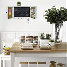 Load image into Gallery viewer, Wooden Rustic Magnetic Chalkboard: 12" x 17" Wall Mounted Entryway Cabinet Includes Cork Board and Erasable Chalk Board Organizer Display Shelf and Key Hooks (White)