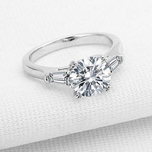 Load image into Gallery viewer, espere Sterling Silver 2 Carat CZ Baguette Round Solitaire Engagement Ring Bridal Wedding Jewelry (5)