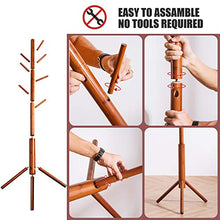 Load image into Gallery viewer, Premium Bamboo Coat Rack Tree with 8 Hooks, 3 Adjustable Sizes Free Standing Wooden Coat Rack, Super Easy Assembly Hallway, Entryway Coat Hanger Stand for Clothes, Suits, Be made of bamboo and poplar wood
