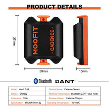 Load image into Gallery viewer, moofit Cadence Sensor Bluetooth/ANT+ IP67 Waterproof Wireless RPM Cycling Spin Bike Cadence Sensor for Wahoo/Zwift/OpenRider/Endomondo/TacX/TrainerRoad (MooFit app Unavailable)