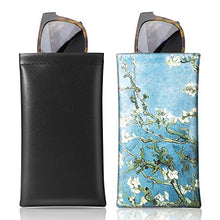 Load image into Gallery viewer, MoKo Squeeze Top Sunglasses Case, (2 Pack) Portable Eyeglass Pouch Sunglass Goggles Soft Case Protective Eyewear Case Bag Glasses Holder for Women with Cleaning Cloth, Black & Almomd Blossom