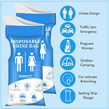 Load image into Gallery viewer, DIBBATU Urine bag,12 PCS 800ML Disposable Urinal Bag for Travel, Emergency Portable Pee Bag and Vomit Bags, Unisex Urinal Bag as Toilet Bag Suitable for Camping, Traffic Jams, Pregnant, Patient, Kids