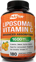 Load image into Gallery viewer, NutriFlair Liposomal Vitamin C 1600mg, 180 Capsules - High Absorption, Fat Soluble VIT C, Antioxidant Supplement, Higher Bioavailability Immune System Support & Collagen Booster, Non-GMO, Vegan Pills
