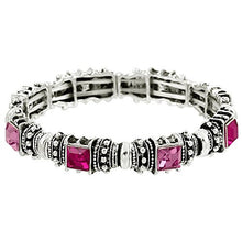 Load image into Gallery viewer, Falari Vintage Acrylic Crystal Antique Silver Stretch Bracelet Fuchsia & Pink B0002-03