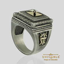 Load image into Gallery viewer, Knight Templar Masonic Cross Handmade Men Signet Ring Sterling Silver 925 Solid Yellow Gold 14K KTR 018SYG14K (12)