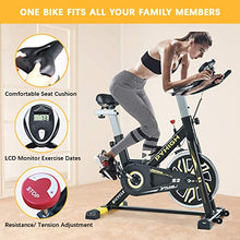 Load image into Gallery viewer, PYHIGH Indoor Cycling Bike Stationary Exercise Bike, Comfortable Seat Cushion, Ipad Holder with LCD Monitor for Home Cardio Workout Bike