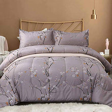 Load image into Gallery viewer, NANKO Queen Comforter Set 3pc 88 x 90 inch, Gray Pastel Floral Print Soft Microfiber Bedding - All Season Quilted Comforter with 2 Pillowshams - Farmhouse Bed Set for Women Men