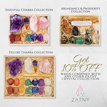 Load image into Gallery viewer, Premium Healing Crystals Kit in Wooden Box - 7 Chakra Set Tumbled Stones, Rose Quartz, Amethyst Cluster, Crystal Points, Chakra Pendulum + 82 Page E-Book + 20x6 Reference Guide Poster, Ribbon Bow
