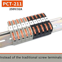 Load image into Gallery viewer, UOHGDPY DIN Rail Terminal Blocks kit,Universal Compact Wire Wiring Connector (20 pcs connectors+2 pcs Article in Parallel+ 2 pcs Digital Identification+20 pcs Screw)