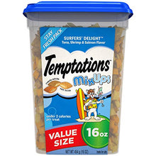 Load image into Gallery viewer, TEMPTATIONS MIXUPS Crunchy and Soft Cat Treats Surfer's Delight Flavor, 16 oz. Tub
