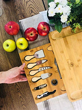 Load image into Gallery viewer, Unique Housewarming Gifts, Men, Women Birthday, Thanksgiving Gift | Extra Large Cheese Plate Board with Hidden Magnetic Drawer holding Cheese Knives, Serving Forks, Markers and Wine Accessories