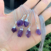 Load image into Gallery viewer, Sterling Silver Cute Raw Amethyst Crystal Dainty Gemstone Necklace 18 inch Free Form Healing Gem Chakra Stones Women Girls Gifts NK18-26
