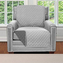 Load image into Gallery viewer, Sofa Shield Original Patent Pending Reversible Chair Protector for Seat Width up to 23 Inch, Furniture Slipcover, 2 Inch Strap, Chairs Slip Cover Throw for Pets, Cats, Armchair, Light Gray Charcoal