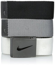 Load image into Gallery viewer, Nike Men's Standard 3 Pack Golf Web Belt, White/Gray/Black, One Size